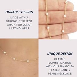 18k plated Dainty White Faux Pearl Choker Necklace With a Minimalist golden Decorative Chain Statement For Women 14.2 + 2 inches for Prom Everyday Jewelry Gift