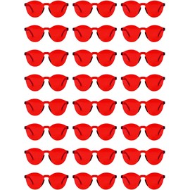 Hoteam 24 Pairs Rimless Round Sunglasses Bulk Tinted Party Sunglasses Transparent Candy Color Eyewear for Women Men Party(Red)
