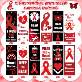 Haooryx Heart Disease Awareness Bookmarks - 120Pcs Wear Red for Heart Bookmarks with Ribbon Never Give Up Heart Disease Awareness Week Book Marks for Red Ribbon Week Awareness Seminar Handout Supplies