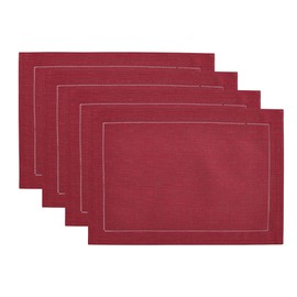 Elrene Home Fashions Alison Eyelet Border Design Cloth Wrinkle Resistant Fabric Placemat, Set of 4, 13"x19", Cranberry