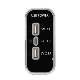 3 Ports 12 V USB Socket, 12 V Car Dual USB Type C Charger Socket Light Recessed Socket for Caravan