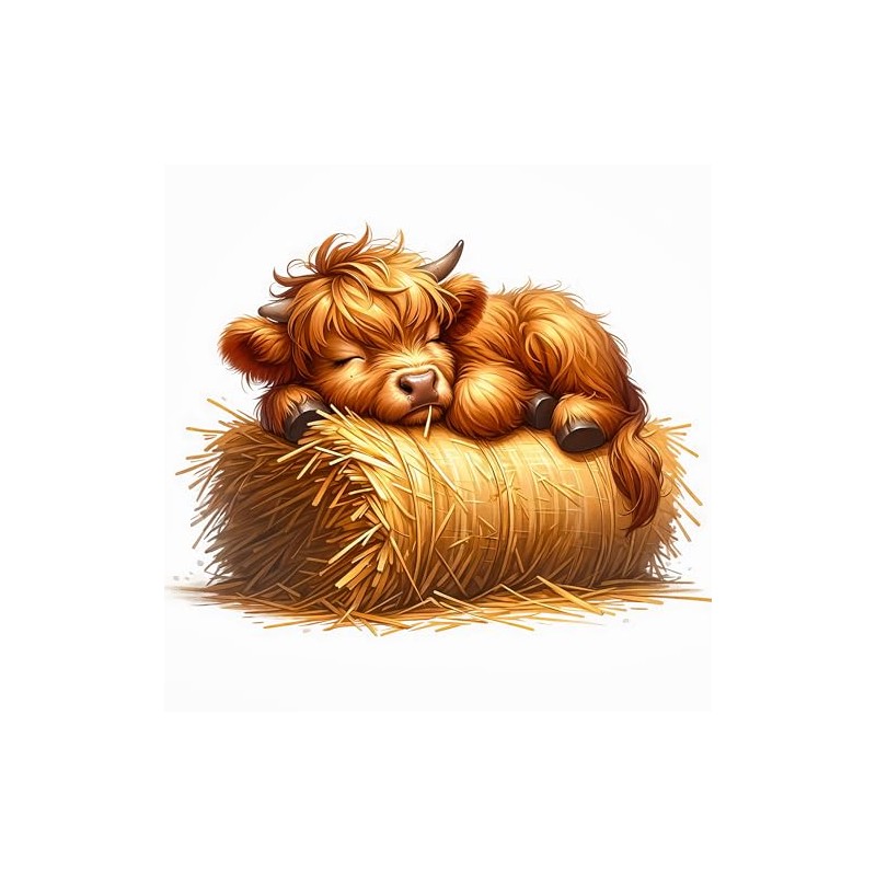 Fabric Panel 14"x14" Lazy Highland Cow 100% Cotton Quilting Panel