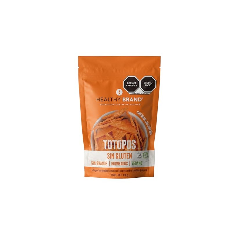 Healthy Brand | Totopos de Tapioca Veganos Sabor Cheddar Jalapeño
