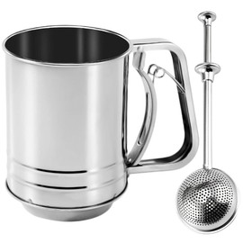NC Flour Sifter, 1 Strainer Flour Stainless Steel, 1 Shaker for Icing Sugar Powder, Cocoa, Strainer, Practical Cooking Tool for Strainer