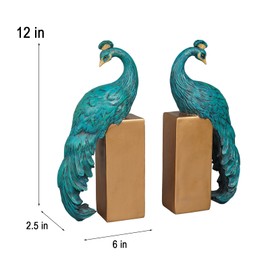 Heavy Duty Bookends Home Decor - Set of 2 Resin Peacock Non-Skid Decorative Bookends Bird Bookends Modern Peacock Statue Decor for Bookshelves Office Desk Living Room 6 * 2.5 * 12 Inch Braxio