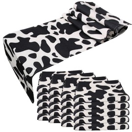 20 Pcs Linen Cow Print Table Runner Black and White Farm Cow Print Tablecloth Western Barnyard Cowboy Themed Table Cloths for Birthday Party Decorations Home Kitchen Table Supplies ( 13 x 72 in)
