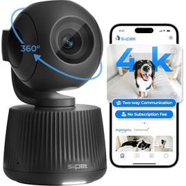 SiiPet 360° 4K Ultra HD Pet Camera, AI Pet Behavior Analysis, Multi-Pet Recognition, Real-Time Alerts, 2-Way Audio, Dual-Band WiFi, Privacy Modes, Built-in 32G Storage, Black