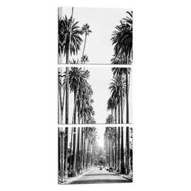 LevvArts Los Angeles Street Picture Canvas Prints Black and White Palm Trees Photography Wall Art Modern Bathroom Bedroom Decor