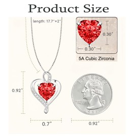 Probuk Heart Pendant Silver Chain Women's Jewellery Gift Women Pendant Gift for Valentine's Day Necklace Women's Heart Ruby Necklace for Wife Women MaMa Girlfriend, Stone