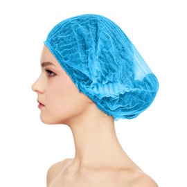 21inches Hair Net Disposable Bouffant Caps 100 Pcs, Elastic Dust Cap for Food Service, Kitchen Head Cover for Women (Blue)