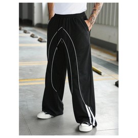 SOLY HUX Men's Wide Leg Track Pants Drawstring Waist Baggy Parachute Sweatpants with Pockets Streetwear Plain Black Large