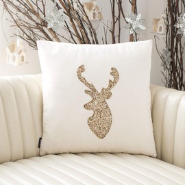Safavieh Home Collection Reindeer Beige Velvet 18 x 18-inch Decorative Throw Pillow, 19"x19"