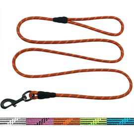 WYuZe 1/5", 1/3" Rope Dog Leash 6 Foot, Lightweight Sturdy Dog Walking Leash with Rotating Metal Clip, Multi-Color Pet Leash for Small Medium Dogs (1/3'' x 6 FT, Orange)