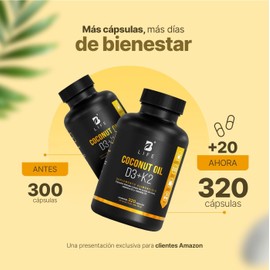 B Life Vitamina D3 400 UI + K2 con 320 Softgels. Alta absorsión. Aceite de Coco, Vitaminas D3 y K2. Ingredientes naturales. Coconut Oil D3 + K2.