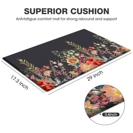 MAYHMYO Kitchen Rug Anti Fatigue Kitchen Mat Cushioned Black Floral Plants Cute Vintage Kitchen Rugs Non Skid Waterproof Kitchen Rugs and Mats for Floor Laundry Standing Desk Sink