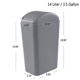 Anbers 14 L Slim Trash Can with Swing Top Lid, 3.5 Gallon Garbage Can, Grey