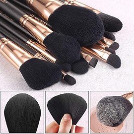OMANIAC Juego de brochas de maquillaje profesional, 12 brochas de maquillaje con mango de madera nacarada, pelo de fibra sintética sin crueldad animal
