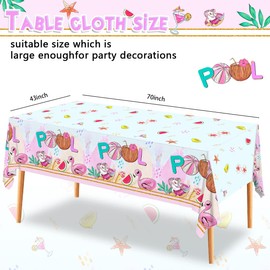 Zhynice 3 Pcs Pool Beach Tablecloth for Pool Party Decorations Summer Beach Disposable Plastic Table Covers Pink Flamingos Unicorns Hawaiian Tropical Kids Boys Girls Birthday Party Supplies Favors