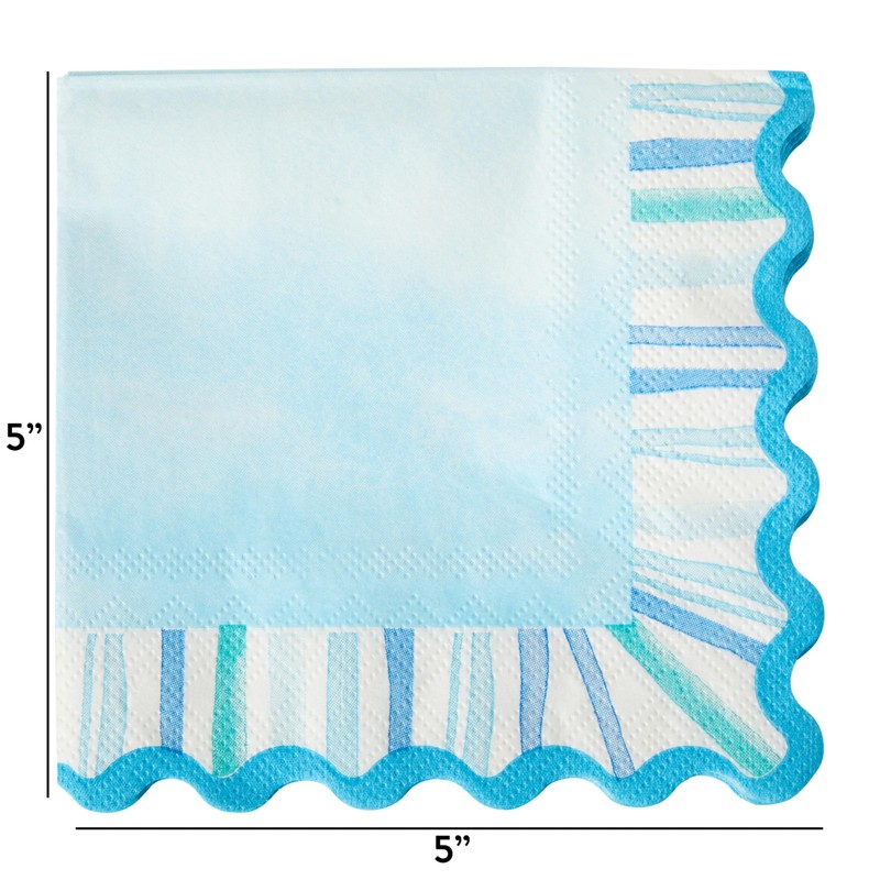 C.R. Gibson TW4-25762 Watercolor Coastal Scallop Edged Disposable Paper Cocktail