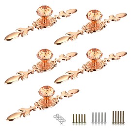 Sumnacon 5 Pcs 6.7 Inch Crystal Drawer Dresser Knobs - Diamond Cabinet Cupboard Door Knobs with Plates, Decorative Closet Wardrobe Pull Handles with Screws for Home Office Decor, Rose Gold