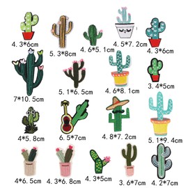 Milya Sew-On Badge / Iron-On Patch for T-Shirt Jeans Clothing Bags 18 Pieces Cactus Motif