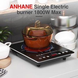 Electric Cooktop 110v,Single Burner Electric Stove Infrared Cooktop Hot Plate 1800W,4-Hour Setting,Black Crystal Glass Surface Compatible for All Cookware