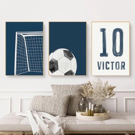 champracer Football Poster Set, Pictures for Children's Room Boy, Football Picture Set, Poster Set for Teenagers Boys Bedroom, Football Canvas Pictures Gift for Boys, Without Frame (21 x 30 cm, Blue)
