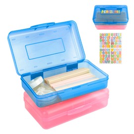 loacuony 2 Pack Pencil Box,Plastic Pencil Case Set with Free Alphabet Stickers-Large Capacity School & Office Pencil Box Organizer for Pens,Markers,Stationery-Durable Pencil Holder for Home,Work Use