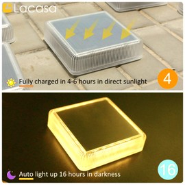 Lacasa 4 Pack Solar Deck Lights Outdoor Waterproof LED, Garden Step Lights Solar Powered Driveway Dock Marine, Dusk to Dawn Lighting for Yard Patio Pathway, Square, Warm White