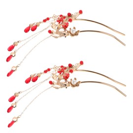Vaguelly Antifade Durable Chinese Style Hairpin with Fish Tassel Lightweight Vintage Hanfu Hair Accessories for Women Bridal Essential for Traditional Weddings Red Ancient Hair Sticks