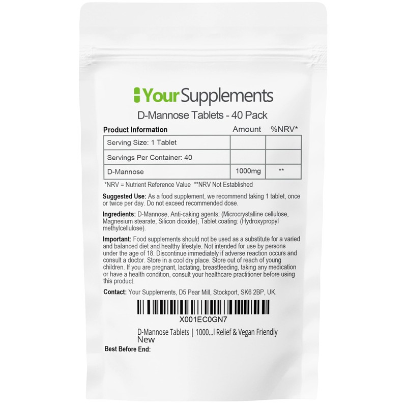 D-Mannose Tablets 1000mg | Easy Swallow Coated Tablets | 40