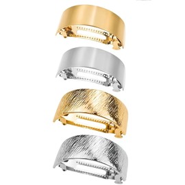 4 PACK Hair Clips Ponytail Holder, Metal High Ponytail Cuff Hair Barrettes Simple Retro Large Hair Barrettes French Clip Barrettes Gold Hair Barrettes For Women Girls (Gold+Silver, One size)