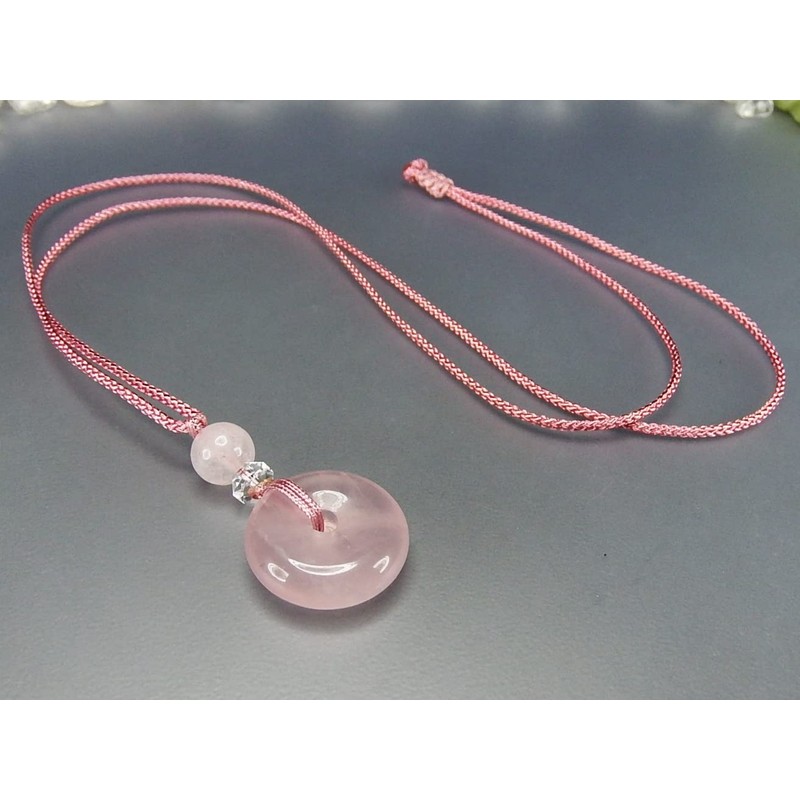 [Stone Street] AAA Natural Stone Rose Quartz Round Pendant Necklace