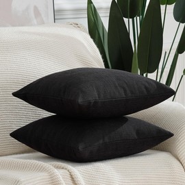 MADIZZ Set of 2 Black Faux Linen Throw Pillow Covers 26x26 Inch Soft Decorative Cushion Cover for Sofa Bedroom Pillow Shell