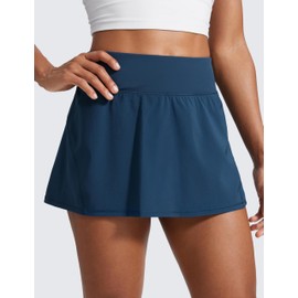 CRZ YOGA Women's Quick Dry Pleated Tennis Skirts Mid Waisted Cute Athletic Workout Running Sports Golf Skorts Volleyball French Navy Small