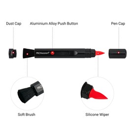 PROfezzion Double-Ended Lens Cleaning Pen for Electronics, Earbuds, Laptop, Cell Phone, Keyboard, Camera Lens, Lens Cleaner Pen with Soft Brush & Silicone Wiper, Black
