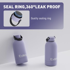 Exllena 350ml Small Water Bottle 350m for Handbag, Small Drinks Bottle with Handle Lid and Carabiner, Double Wall Vacuum Keeps Drinks Cold 24 Hrs/Hot 12 Hrs BPA Free (Purple)