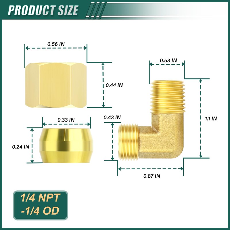 GORAGUCHI 10PCS Brass 1/4" Tube OD x 1/4" NPT Male