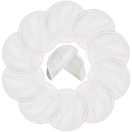 Pinowu Reusable Organic Bamboo Cotton Nursing Breast Pads (10pcs) - Washable Breastfeeding Pads Highly Absorbent & Hypoallergenic with Laundry Bag (Diameter: 12 cm)