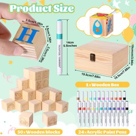 Pydeeirom Baby Shower Blocks Game Set with Wooden Box, Acrylic Markers & Wooden Sign for Baby Shower Games, Gender Reveal & Decorations (GreenLeaves)