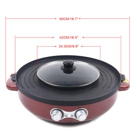 2 in 1 Electric Smokeless Grill and Hot Pot BBQ Grill Soup Shabu Pot Household Electric Barbecue Plate Frying Cook Grill Kitchen Barbecue Machine 2200W 110V Red