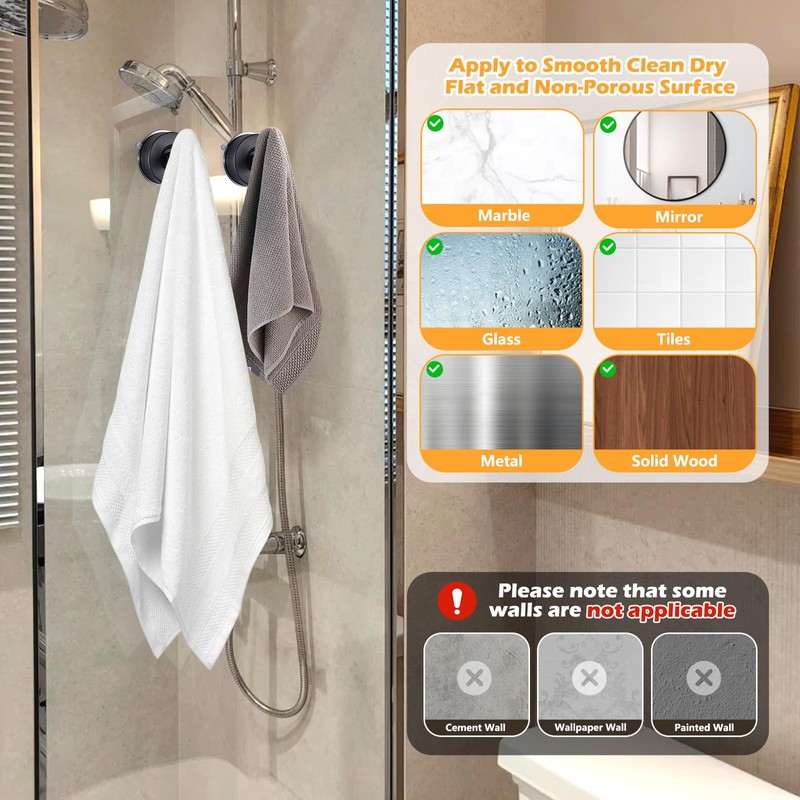 YOHOM Suction Cup Hooks for Shower Wall Bathrooms Towels Hook