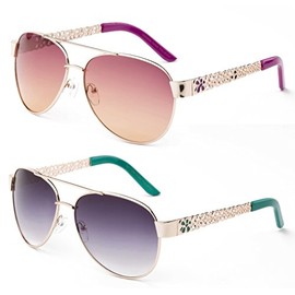 "Spring" Pilot Style Flower Designs Fashion Sunglasses (2 Pack- Hot Pink & Teal, 60)