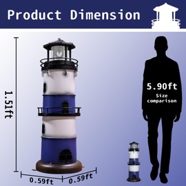 Solar Metal Lighthouse Yard Décor – Outdoor Garden Lighthouse with Rotating Light, Lawn Ornament Lighthouse with Landscape Staples, Patio, Garden Decorations,Garden Lovers Gifts. (Blue, Round)