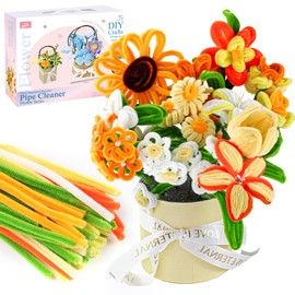 Pipe Cleaners Craft for Flowers, Multi-Colored Pipe Cleaners Kit, Chenille Stems for DIY Flower Making Kit with Floral Wires, Come with Flower Base, Ideas for Party & Home Decor (A15)