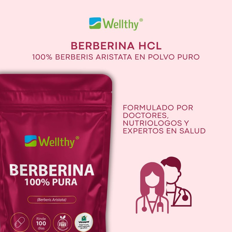 Wellthy Berberina Pura 200 Cápsulas. 100% Berberis Aristata, 500mg c/u,