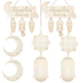Zkaoai Wooden Pendant Ornament Ramadan, 8 Pieces Moon Stars Wind Light Shape Pendant, Pendant Light Wind Shape Ornament, Ornament Eid DIY Decorations for Muslim Ramadan Mubarak Eid Decorations