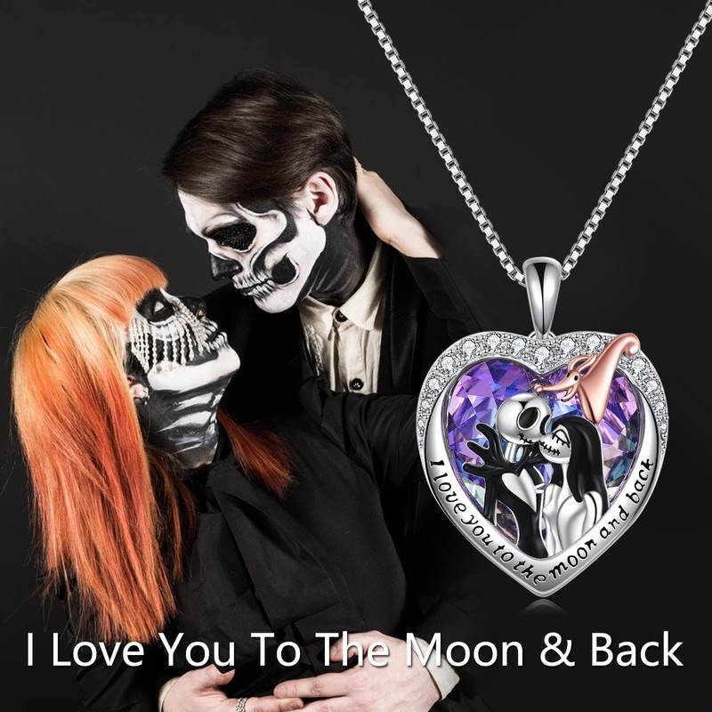 LILALO Nightmare Necklace Sterling Silver Crystal Jack and Sally Necklace