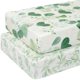 Yukkidds Cot Sheets 120x60 Fitted Cotbed Sheet 2 Pack Baby Cot Sheets Super Soft & Breathable Microfiber Green Leaf