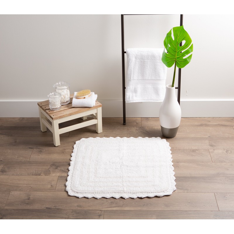 DII Crochet Collection Reversible Bath Mat, Square, 24x24, White